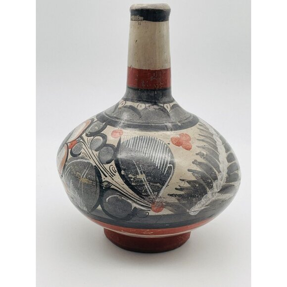 Vintage Mexico Pottery Folk Art Vase Tonala Bottle Hand Painted - Picture 2 of 8